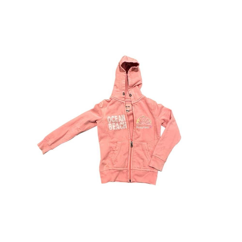 Cherokee, Girls Hooded‎ Zip Up Peach Print Hoodie, Size XS 4/5 Flaws See Desc.